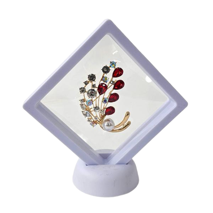 Brosa Pearl Bouquet, cu cristale si perle artizanale, in suport elegant, Rosu, Velve