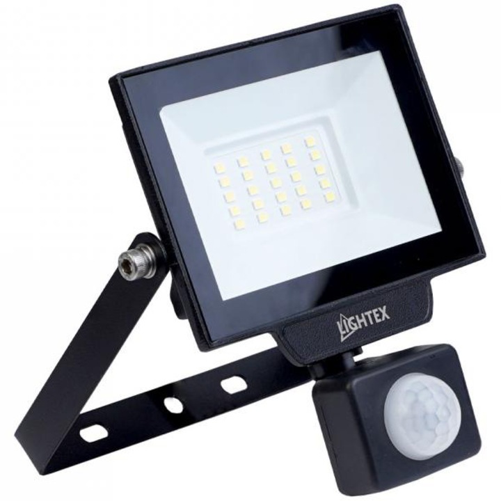 Прожектор LED със сензор Lightex Hero 504AL0011470, 20W, 1800 lm, Студена светлина (6500K), IP65, Алуминий, Черен, Енергиен клас F