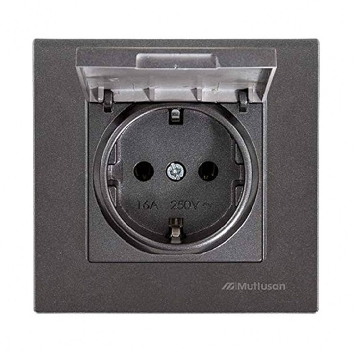 Priza, Mutlusan, Schuko, 16 A, Cu capac, Gri inchis