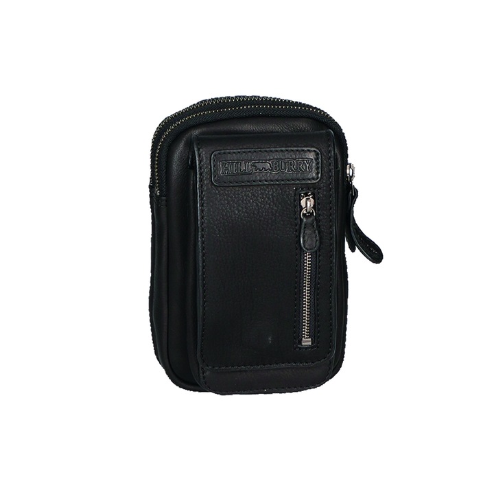 Hill Burry, Geanta crossbody unisex de piele, Negru