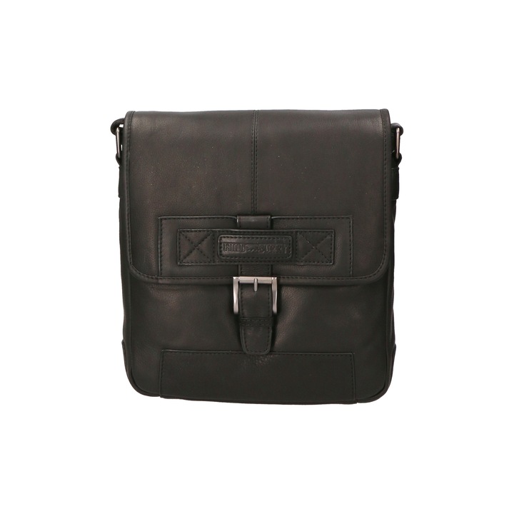 Hill Burry, Geanta crossbody unisex de piele, Negru