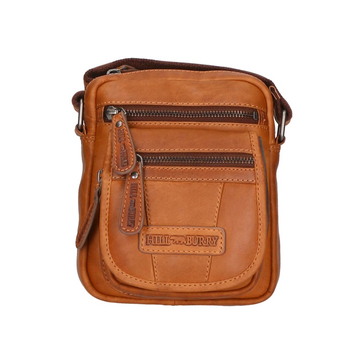 Hill Burry, Geanta crossbody unisex de piele, Caramel
