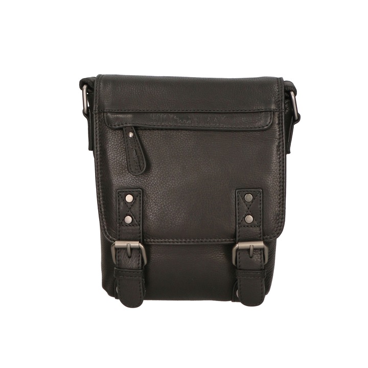 Hill Burry, Geanta crossbody unisex de piele, Negru