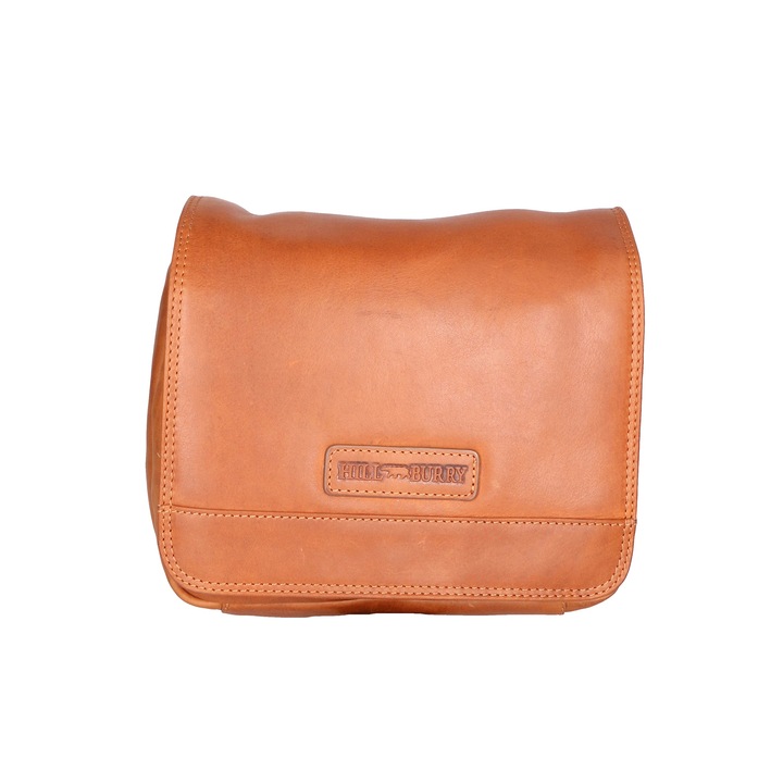 Hill Burry, Geanta crossbody unisex de piele, Caramel