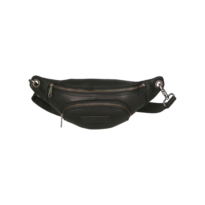 Hill Burry, Borseta de piele cu buzunar frontal, Negru