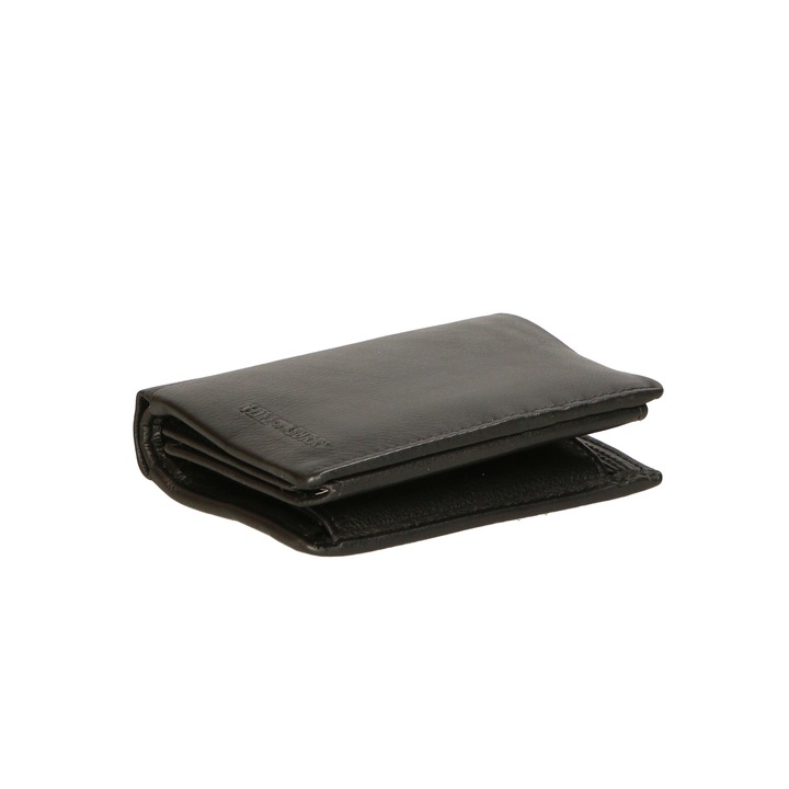 Hill Burry, Portofel unisex de piele cu detaliu logo in relief, Negru