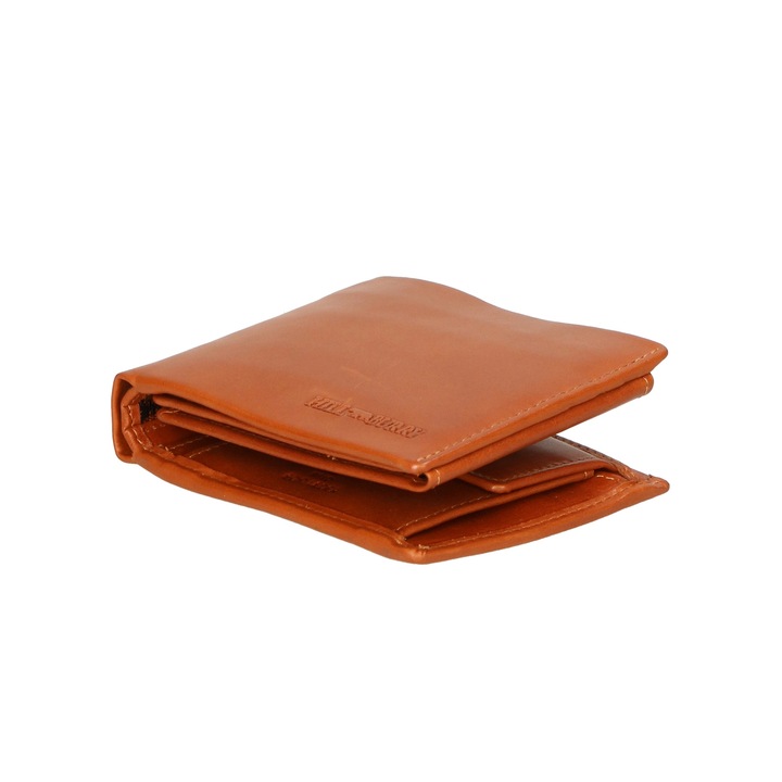 Hill Burry, Portofel unisex de piele cu model uni, Caramel