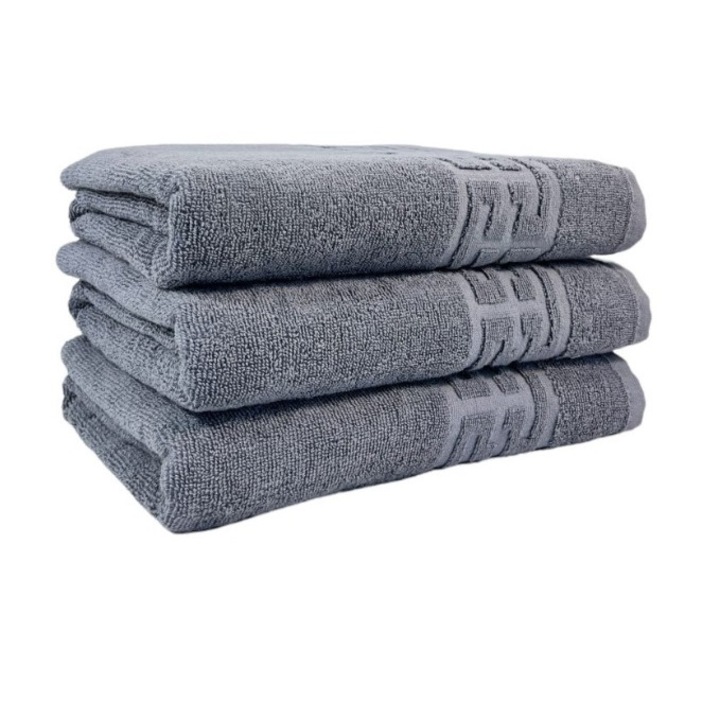 Комплект 3 кърпи за лице Concept E Efrall, Тип хотелски, Гръцки мотив, 50х90 см, 550 г, Сив