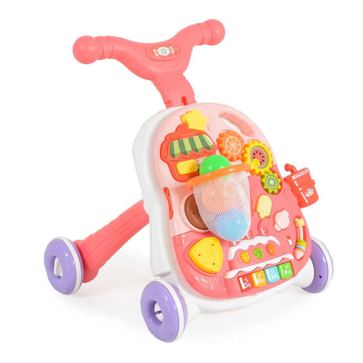 Играчка за прохождане Moni Toys, 2в1, Basket, Pink, 12 месеца +