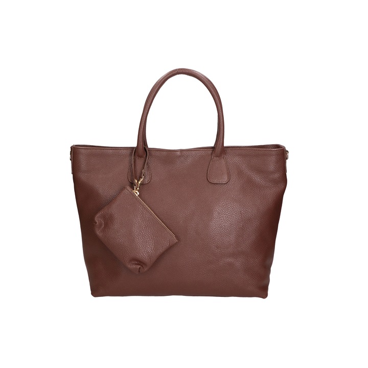 Gave Lux, Geanta shopper de piele cu etui mic, Maro inchis