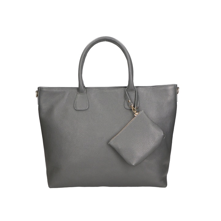 Gave Lux, Geanta shopper de piele cu etui mic, Gri inchis