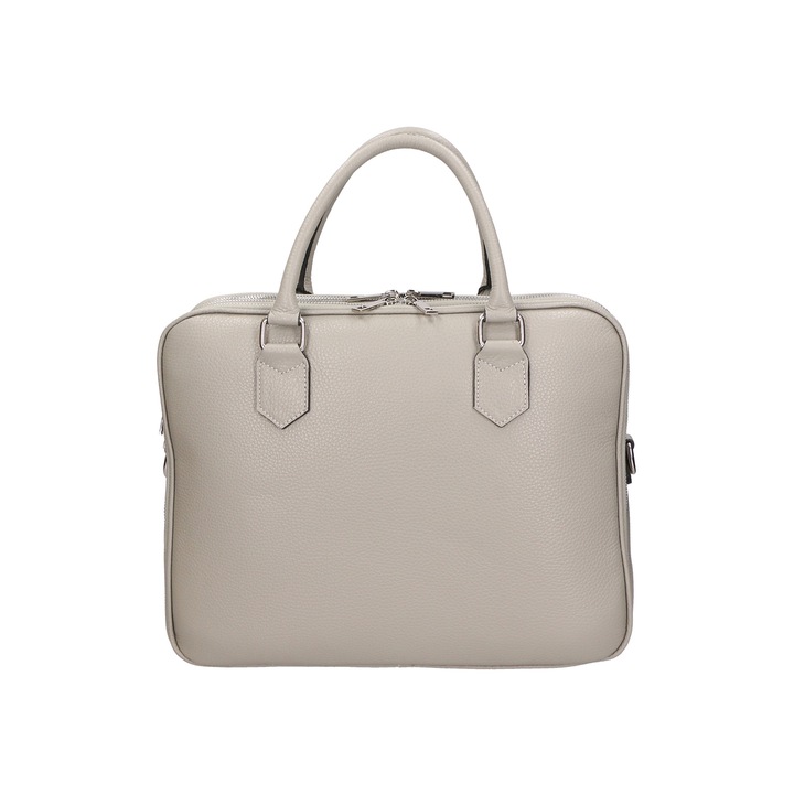 Gave Lux, Geanta de piele cu maner si trei compartimente, Gri inchis