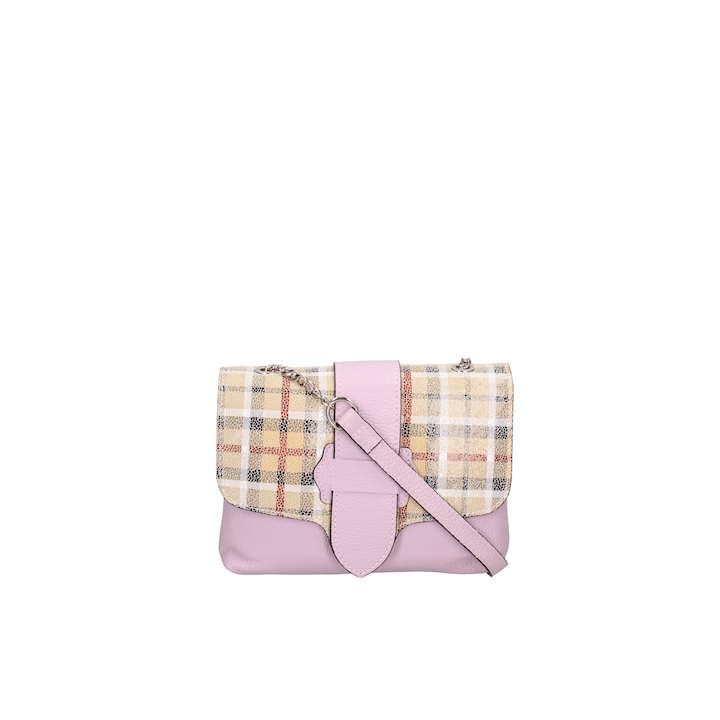 Gave Lux, Geanta crossbody de piele cu bareta lant, Bej, Lila