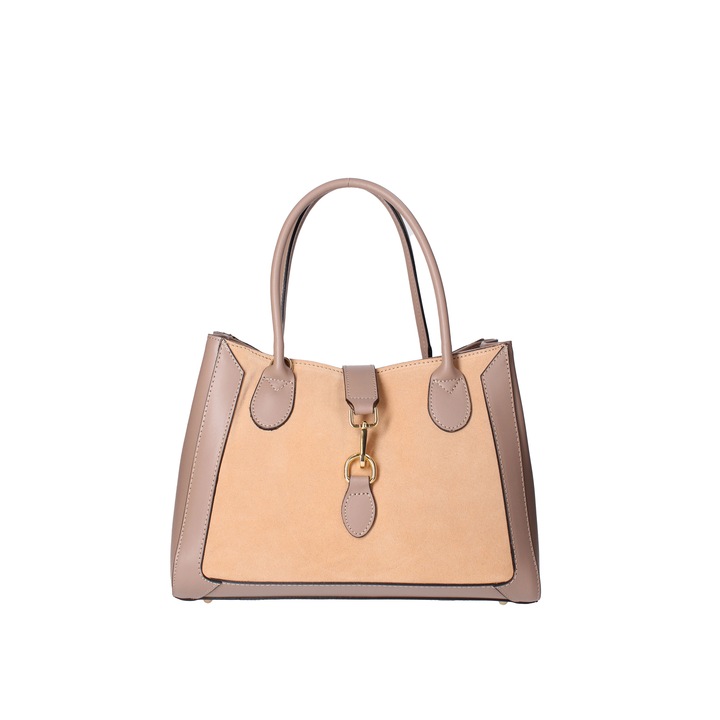 Viola Castellani, Geanta de piele cu insertii de piele intoarsa, Maro taupe