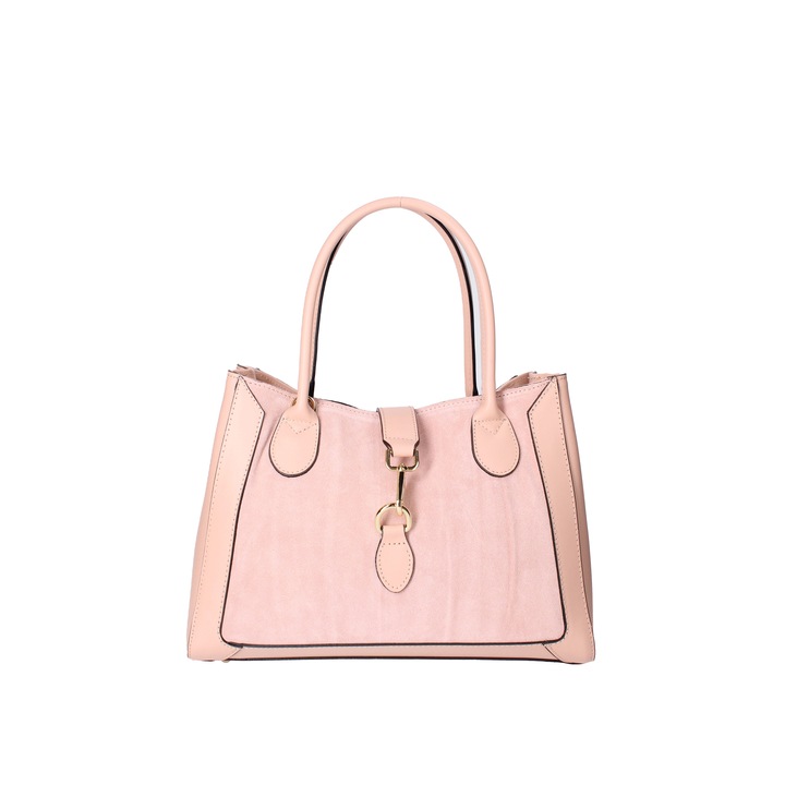 Viola Castellani, Geanta de piele cu insertii de piele intoarsa, Roz somon