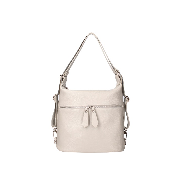 Viola Castellani, Geanta convertibila de piele cu bareta de umar, Gri deschis