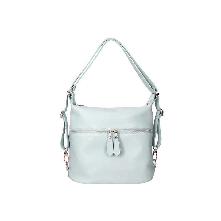 Viola Castellani, Geanta convertibila de piele cu bareta de umar, Albastru pastel