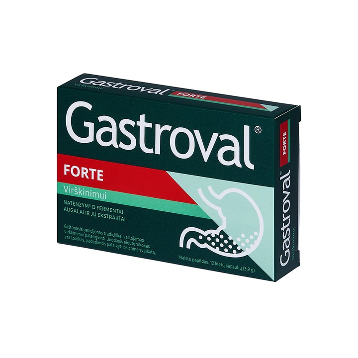 Capsule cu enzime pentru favorizarea digestiei Gastroval Forte, 12 capsule/cutie