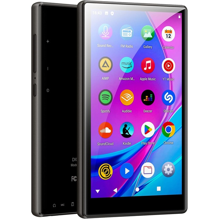 80 GB-os MP4 lejátszó WiFi-vel, Bluetooth, 5,0 hüvelykes érintőképernyő, Android 9.0 OS, MTK 8 Core processzor, Play Áruház, böngésző, Fm rádió, felvevő, Shazam, Fanvace, fekete