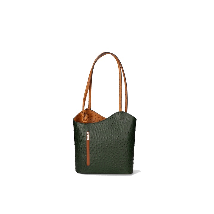 Gave Lux, Rucsac de piele cu imprimeu piele de strut, Verde, Caramel