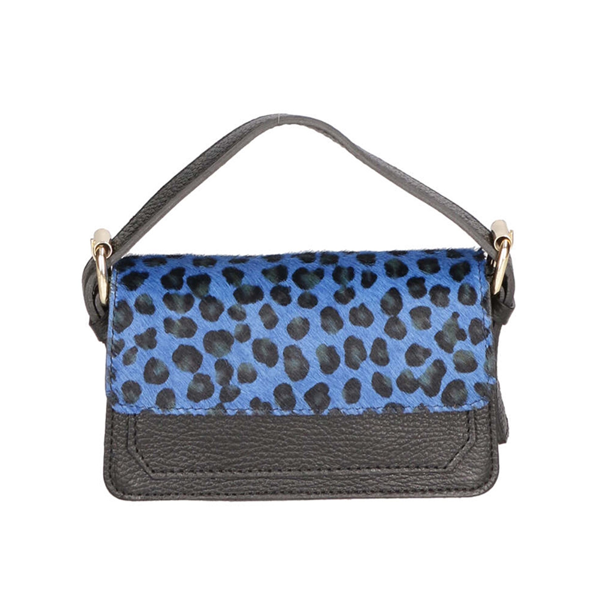 Gave Lux, Geanta crossbody din piele cu segment din piele cu par scurt, Negru stins, Albastru