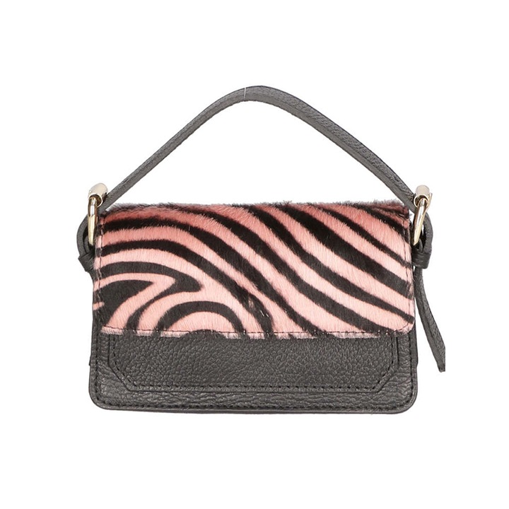 Gave Lux, Geanta crossbody din piele cu segment din piele cu par scurt, Negru, Roz