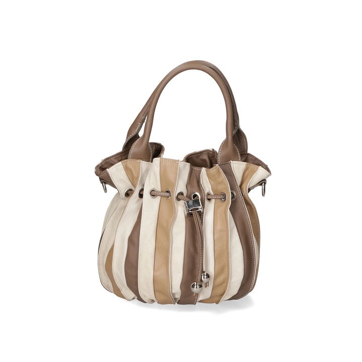 Gave Lux, Geanta de piele cu model colorblock, Maro taupe