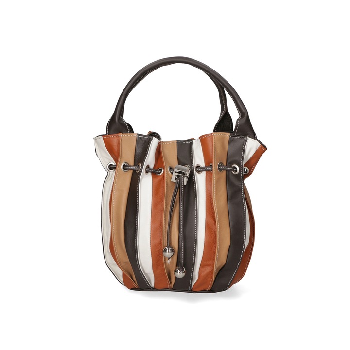 Gave Lux, Geanta de piele cu model colorblock, Maro inchis