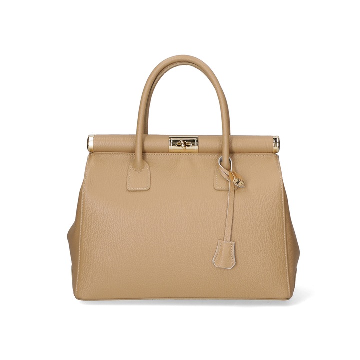 Gave Lux, Geanta de piele cu maner si bareta detasabila, Maro taupe