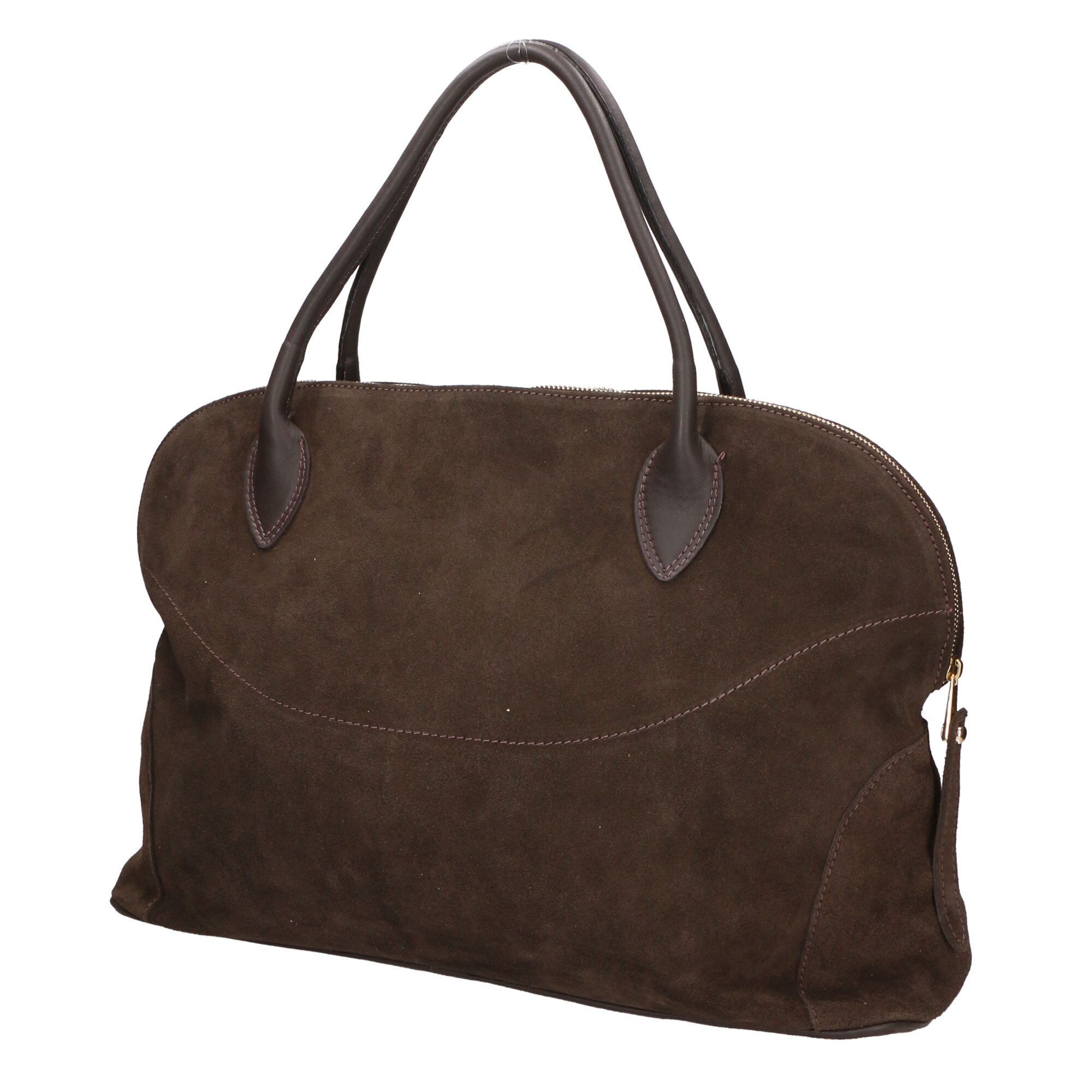 My-Best Bag, Geanta bowler de piele intoarsa 25277, Maro inchis