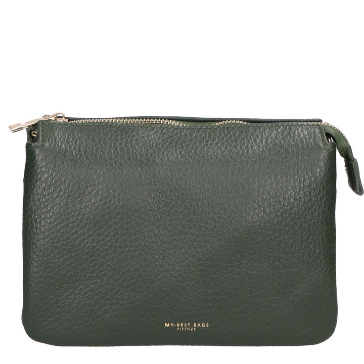My-Best Bag, Geanta crossbody de piele, Verde inchis