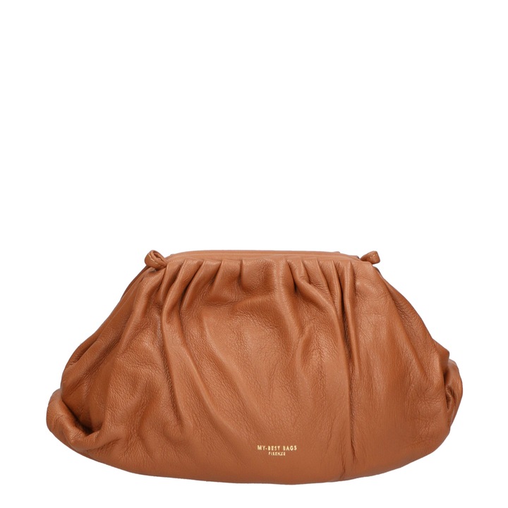My-Best Bag, Geanta crossbody de piele cu bareta de lant, Caramel