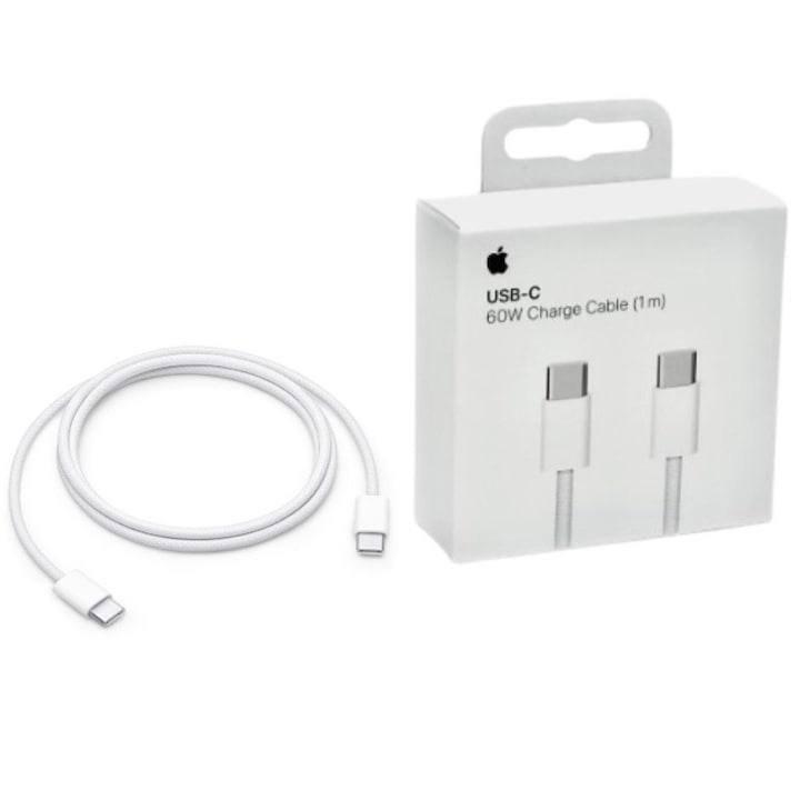 Cablu de date si incarcare, Apple, USB-C - USB-C, 1 m, Alb