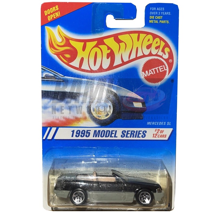 Колекционерска кола Hot Wheels Mercedes SL, моделна серия 1995 г., кремав интериор (рядък), черен, 1:64