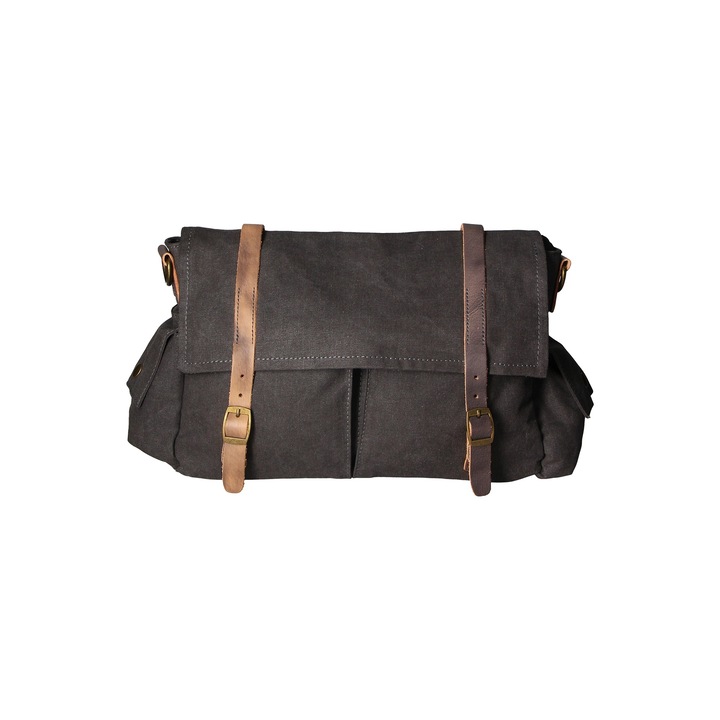 Gave Lux, Geanta crossbody unisex cu garnituri de piele, Negru