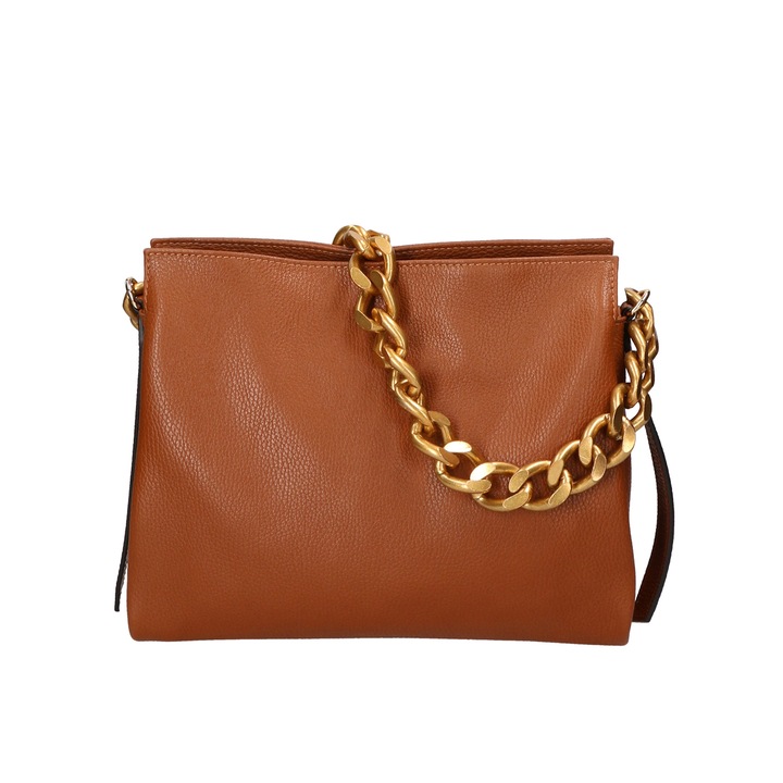 Gave Lux, Geanta de piele cu bareta si maner din lant, Caramel