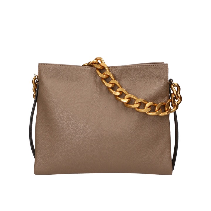 Gave Lux, Geanta de piele cu bareta si maner din lant, Maro taupe