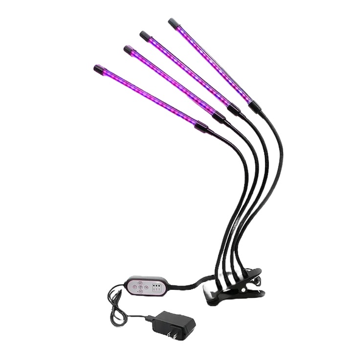 Lampa UV full spectrum pentru cresterea plantelor interior cu 4 picioare flexibile, nu emana caldura, 80 Leduri, 3 culori, inclinare 360, prindere cu clema, reglare luminozitate, OFINIO