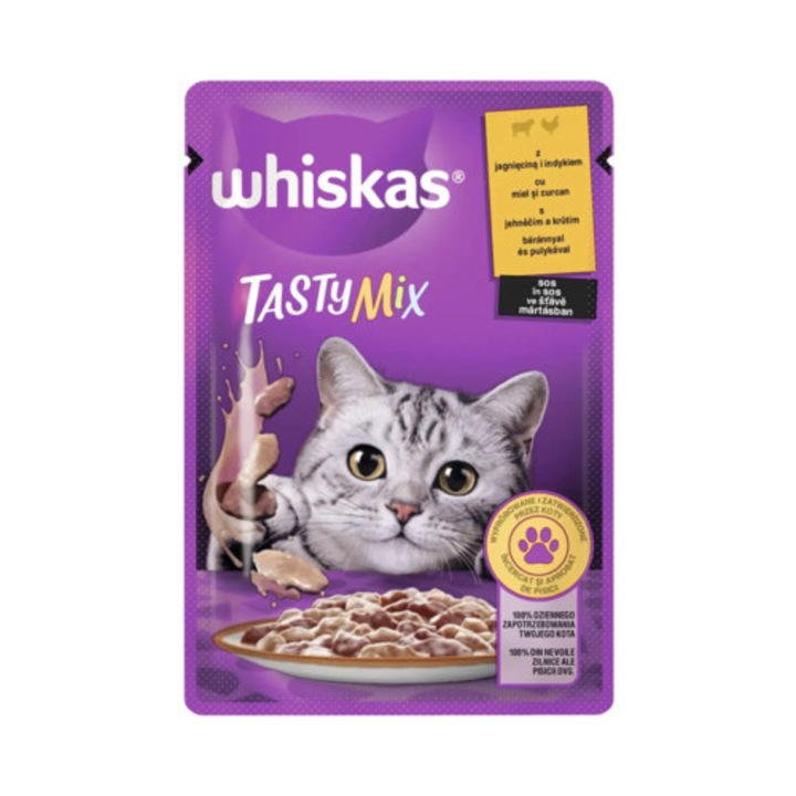 Hrana Umeda Pentru Pisici, Whiskas TastyMix, Cu Miel Si Curcan In Sos, 85 g