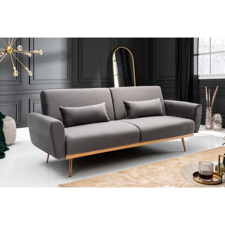 Canapea Amadeo 211x83x85 cm Rabatabila Catifea Gri Marketmob