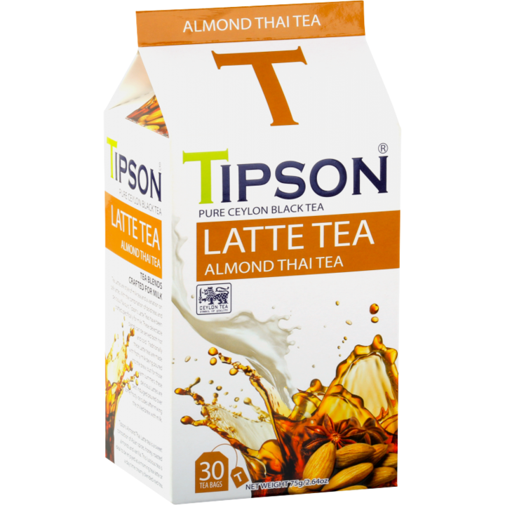 Ceai negru pur Ceylon "Latte Tea" Almond Thai, cu anason stelat, fenicul, migdale, portocale si vanilie, 30plicuri, 75g, Tipson Tea