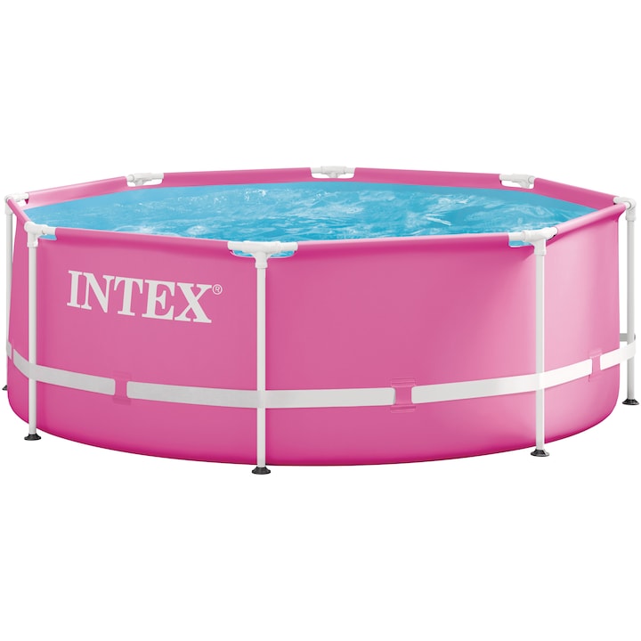 Басейн Intex, Кръгъл, Диаметър 244 см, Височина 76 см, PVC/стомана, Обем 2843 л, Розов
