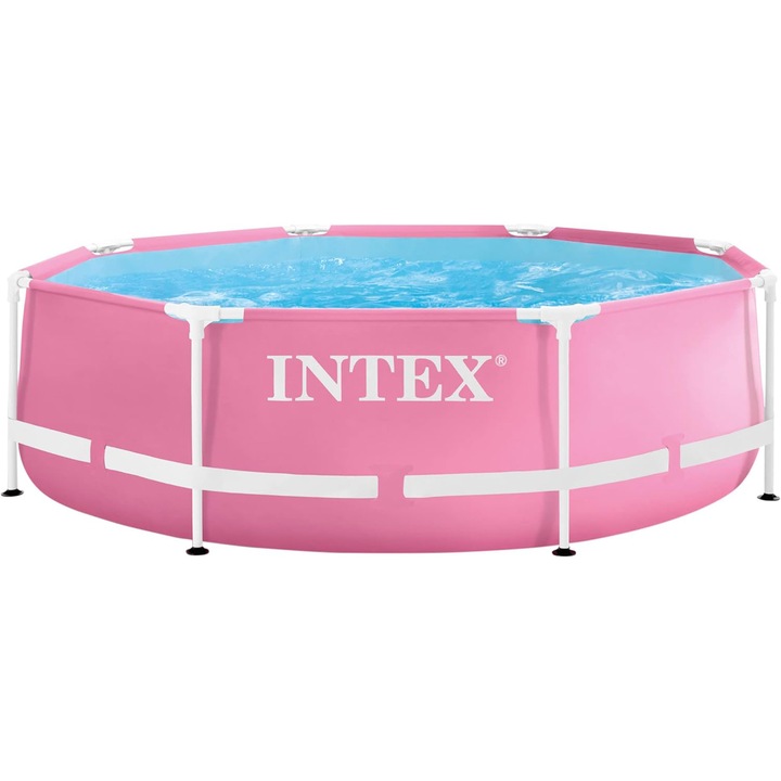 Piscina rotunda Intex, diametru 244 cm, inaltime 76 cm, PVC/otel, volum 2843 l, roz