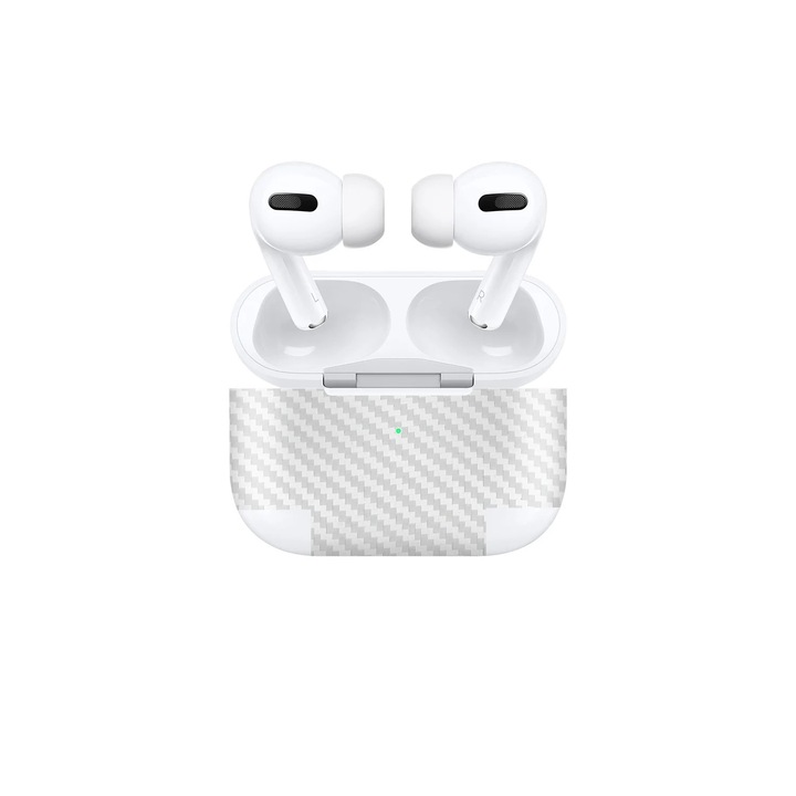 Folie de protectie pentru AirPods Pro, Colectia Elegans, Skin Carcasa, Carbon Alb