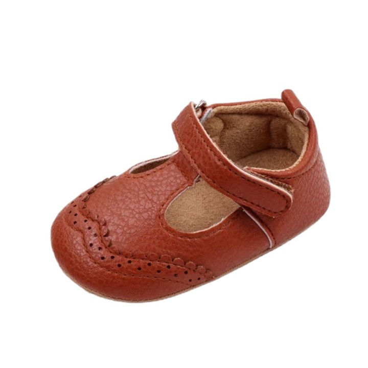 Pantofi SuperBaby, Model Suzy, Piele ecologica, Fete, Velcro, Maro