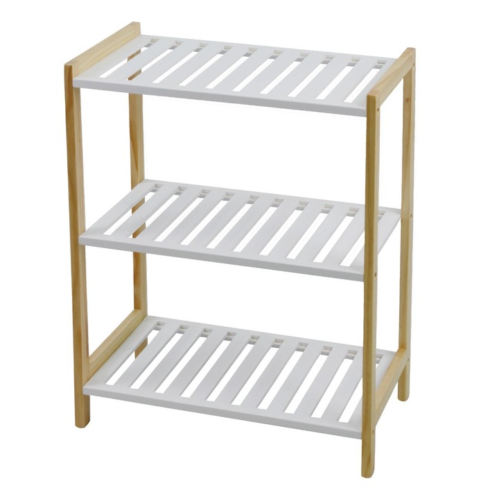 Etajera din lemn Shopiens®, cu 3 rafturi de culoare alba, 47x25x61.5 cm