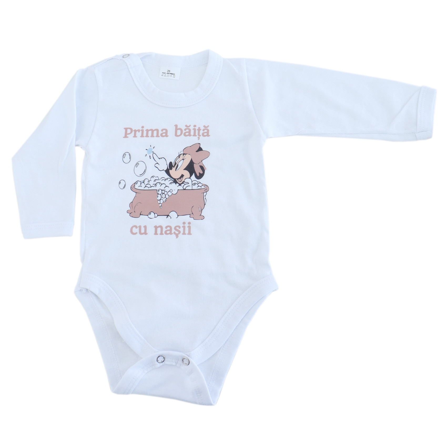 Set Pentru Prima Baita Cu Nasii Halat Prosop Si Body Alb Minnie Mouse REC2541 3 6 Luni