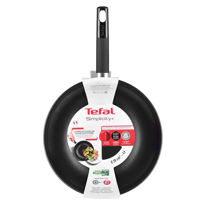 Уок тиган, Tefal, Алуминий, 28 см, Черен