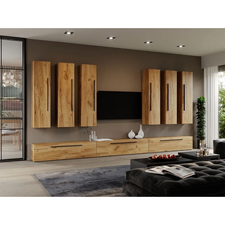 Set Mobila Living, Poem, C15, Stejar Auriu, L 360 x A 25 x H 185 cm