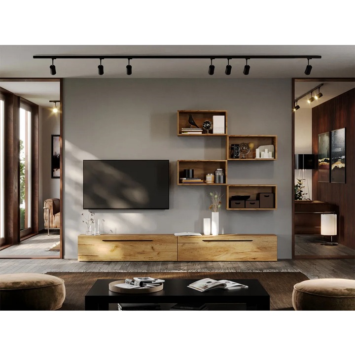 Set Mobila Living, Poem, C16, Stejar Auriu, L 240 x A 25 x H 185 cm